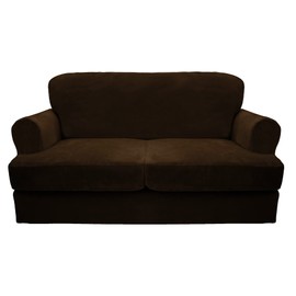 T Cushion Sofa Cover 3 Piece Loveseat Slipcovers Thick Velvet Couch Cover Furniture Protector Stretch Sofa Covers for 2 Cushion Couch with 2 Individual T Cushion Covers Machine Washable, Brown