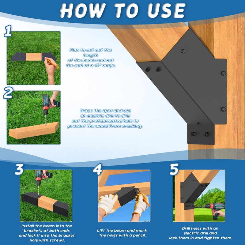 4 Pcs Pergola Brackets, 45-Degree Angle Bracket,4x4 (Actual 3.6‘’x3.6‘’) Corner