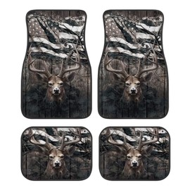 LACIYISON Deer Flag Tree Camo Pattern Carpet Floor Mats for Car & Auto Universal Fit Front & Rear Car Floor Mats 4 Pieces Non-Slip Backing Carpet Automotive Accessories