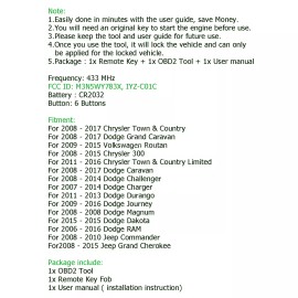 Unbranded For 2008-2017 Chrysler Town & Country Dodge Grand Caravan Remote Van Key Fob 6B