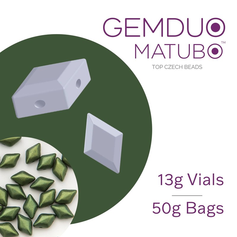 Matubo Czech Gemduo con 2 agujeros, cristal retroiluminado verde vitral,
