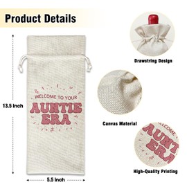 Wine Canvas Bag, Pregnancy Announcement for Aunt New Aunt Gifts for Sister, Wine Gift Bag, Wine Bags for Wine Bottles, Wine Champagne Gifts With Drawstring Baby Announcement Party Decoration -WB04