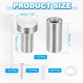 PATIKIL 1/2" x 1.2" Standoff Screws, 12 Pack Stainless Steel Wall Mount Sign Standoffs Mounting Hardware Advertising Nail for Hanging Acrylic Picture Frame, Silver