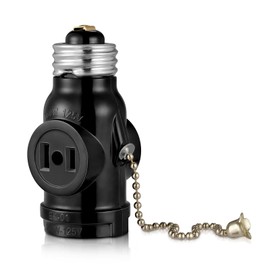 2 Outlet Light Socket Adapter,E26 Bulb Socket to Outlet Splitter,Converts Medium Screw Socket into a Socket with Two outlets,Polarized Outlet,with Pull Chain Switch. UL Listed, Black (1-Pack)