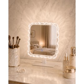 13.8 x 9.5 LED Makeup Mirror with Lights, Crystal Frame, Silver