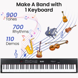 Fesley 88 Key Keyboard Piano: Bluetooth Full-Size Digital Piano Keyboard, 900 Tones Portable Electric Keyboard Piano 88 Keys with Built-in Sustain Pedal, Split, MIDI, FEP160