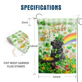 Black Lab St Patricks Day Garden Flag Labrador Dog St Patrick's Day Yard Flags for Outside 12x18 Double Sided Buffalo Plaid Shamrock Flag Small Outdoor Rainbow St Patrick's Decor