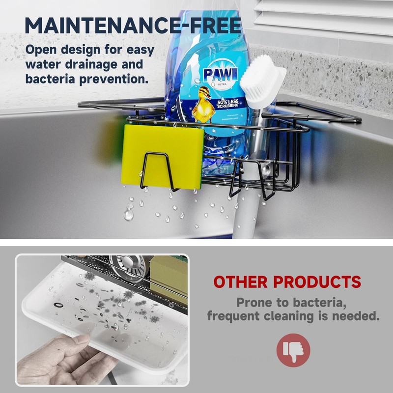 NiHome Extendable Arm Stainless Steel Kitchen Sink Corner Caddy, Easy