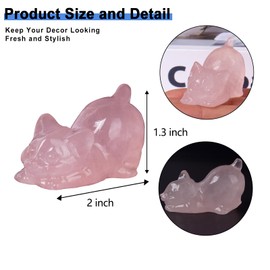2 Inch Rose Quartz Cat Crystal Figurines, Pink Kitten Statues for Kitten Lovers and Collectibles, Cat Decor Fingurines for Home Desk Office, Carved Healing Crystal Reiki Animal Gifts for Women