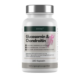 Glucosamin Chondroitin hochdosiert - 1200 mg pro Tag- mit Curcuma, Weihrauch, Hyaluronsäure, Vitamin C, Collagen & Piperin -180 vegane Kapseln, laborgeprüft
