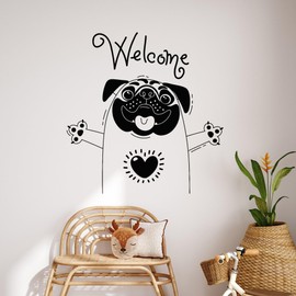 Vinyl Wall Decal Funny Pug Dog Grooming Pets Salon Veterinary Clinic Welcome Stickers Mural (L085) Black