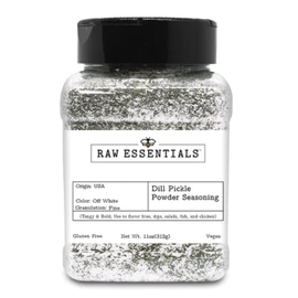 Raw Essentials Dill Pickle Powder – Tangy & Bold Seasoning for Fries, Dips, Popcorn, Salads, Fish & Chicken – Gluten-Free, Vegan – 11 oz Bottle