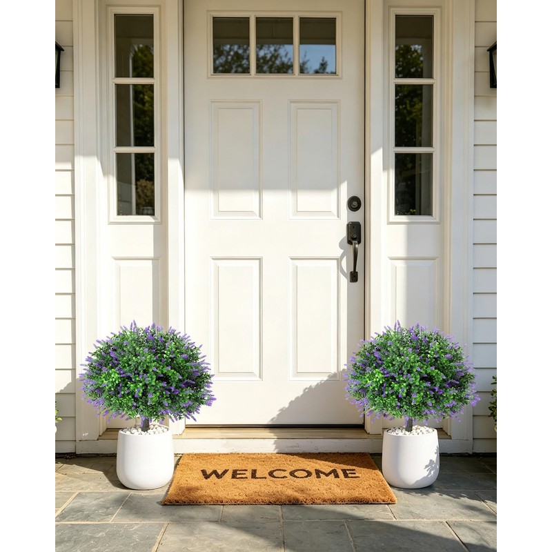 27.5 inch 2 Pack Artificial Lavender Boxwood Topiary Trees