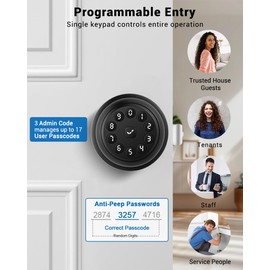 WREO Keypad Smart Door Knob Lock, Keyless Entry Door Lock with Handle - Auto Lock for Front Door - Electrionic Code Door Lock for Bedrooms, Home Office, Garage, Apartment - Easy Installation