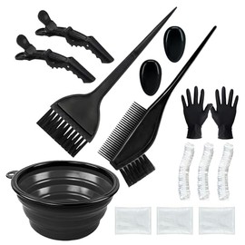 Juego de cepillo y tazón de tinte para el cabello, kit de 15 piezas de blanqueador para el cabello con herramientas para colorear, negro