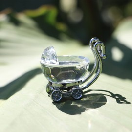Crystal Stroller Statue Glass Baby Carriage Table Decor Feng Shui Paperweight Collectible Figurine Room Ornament (Silver)