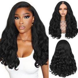 WIGNEE V Part Yaki Curly Wig Natural Look for Women Daily Wear 1B 56 cm