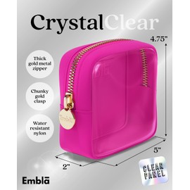 Embla Clear Cosmetic Bag Mini Big Makeup Bag Women Clear Pouch Cosmetics Bags Zipper Cute Pouches Make Up Travel Toiletry Essentials Preppy Pink Purse Organizer Bags (Fuchsia, Mini)