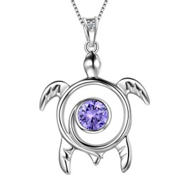 Aurora Tears Turtle Necklace 925 Sterling Sliver Animals Pendant Blue Alexandrite June Birthstone Jewellery Gifts with Cubic Zirconia for Women DP0172D