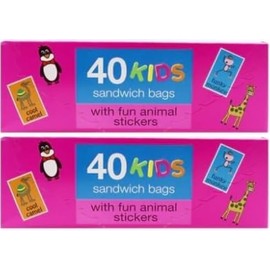 x2 Pack of 40 Kids Bright & Fun Lunch Bags, Kids Coloured Lunch Bags with Colorful Stickers (Total 80 Lunch Bags)