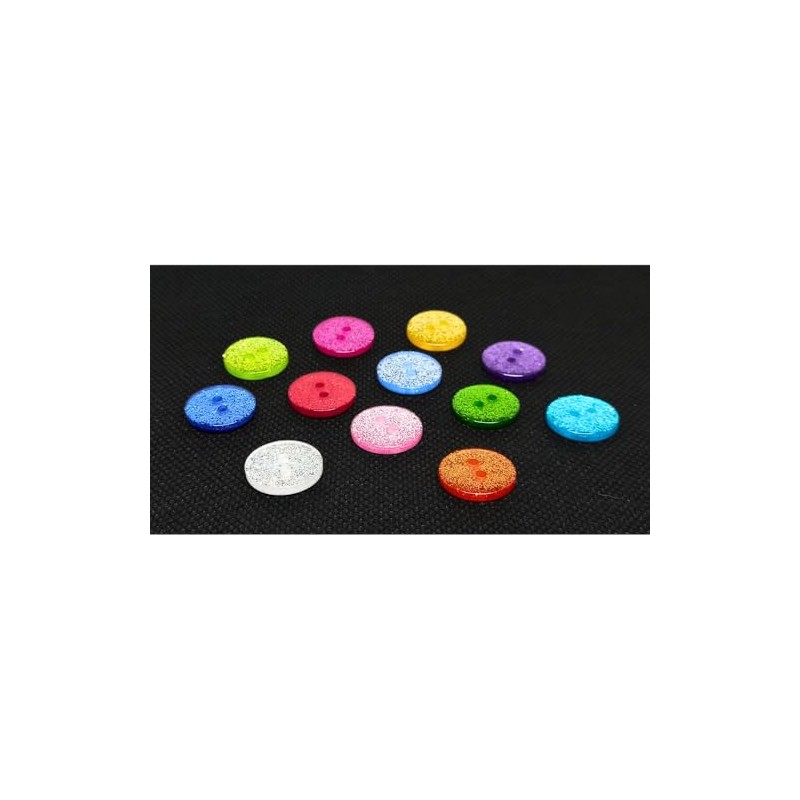 13mm Assorted Glitter Buttons - Mixed Colours (50 Buttons)