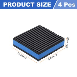 sourcing map 4pcs Anti Vibration Pads for Washing Machine, 3'' x 3'' x 7/8'' Vibration Damping Pads Sound Isolation Ribbed Rubber Mats with EVA Center Vibration Isolation Pads, Black/Blue