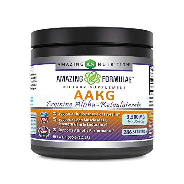 Amazing Formulas AAKG Arginine Alpha-Ketoglutarate 3500 Mg Per Serving 2.2 Lb Sports Supplement (Non-GMO) -Supports Synthesis of Proteins* -Supports Muscle Mass, Strength Gain & Endurance