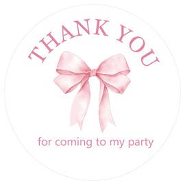 Pink Bow Thank You Stickers 2 Inch Large Thank You for Coming to My Party Stickers, 60Pcs Round Pink Bow Birthday Sticker for Envelope Seal, Card, Birthday, Baby Shower Party Favor