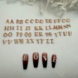 Pizadix 52 Pcs 3D Rose Gold AB Nail Charms Letters Initial Charms for Nails Nail Letter Charms Alphabet Nail Charms for Nail Art Design Decoration DIY Craft