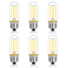 NOVELUX 3.2 Inch 4000K Neutral White E26 LED Bulb 60 Watt Equal, AC 120V 600LM Edison Bulbs Dimmable, 6W T10 Tubular Filament Light Bulbs Clear Glass for Fan Pendant Wall Light, UL Certified-6 Pack