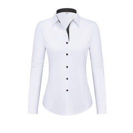 siliteelon Button Down Shirts for Women Dress Shirts Cotton Long Sleeve Shirts for Women Wrinkle Free Stretch Work Blouse White