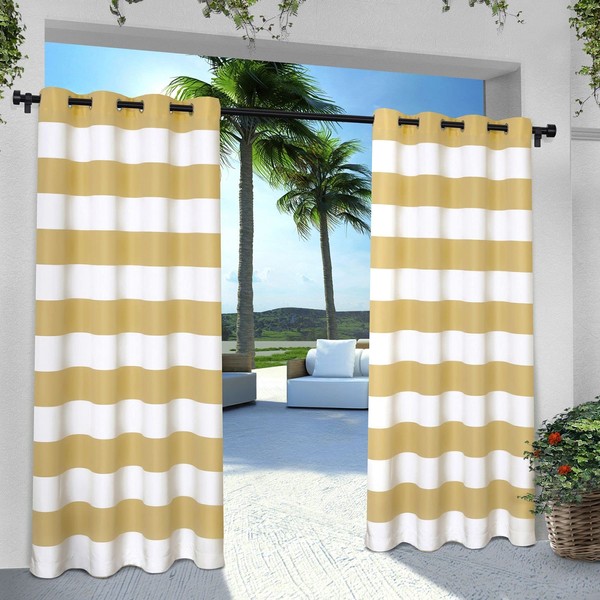 Exclusive Home Cabana Stripe Indoor/Outdoor Light Filtering Grommet Top Curtain Panel, 54"x84", Sundress Yellow, Set of 2