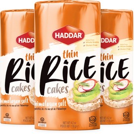 Haddar Wholegrain Thin Rice Cakes with Himalayan Sea Salt, 4.2oz (3 Pack) | Gluten Free | Made With Whole Grain Brown Rice | Vegan | Non GMO | Low Calorie | Zero Sugar | Kosher