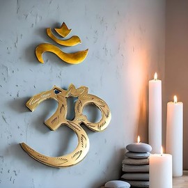 PARIJAT HANDICRAFT Decoración de latón con símbolo de om sagrado para sala de meditación, yoga, decoración de latón para pared (6 pulgadas)