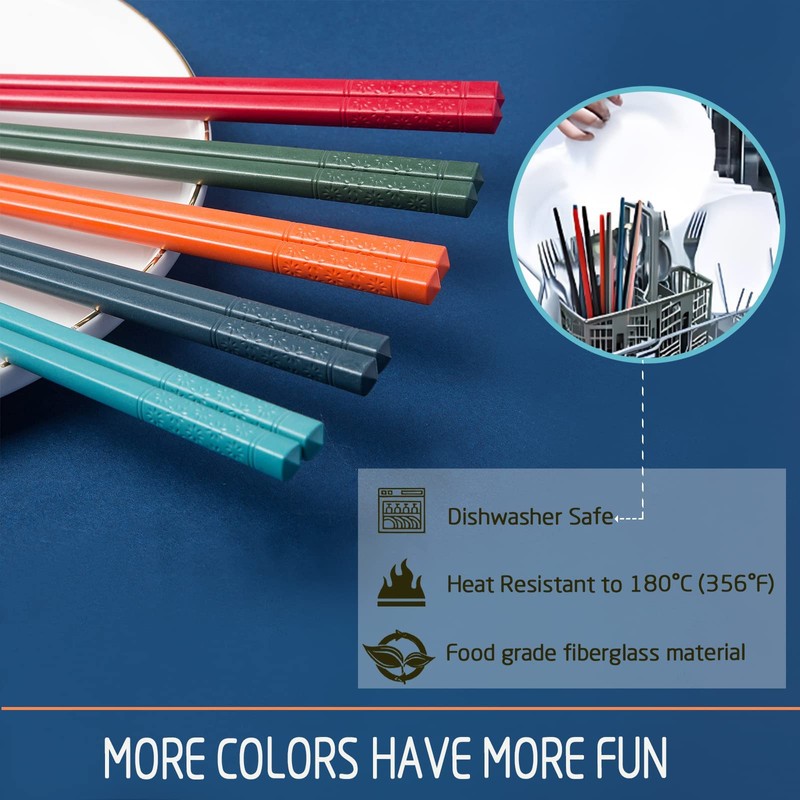 Fiberglass Chopsticks Reusable Chopsticks Dishwasher Safe 5 Pairs 9.4 Inches/24cm
