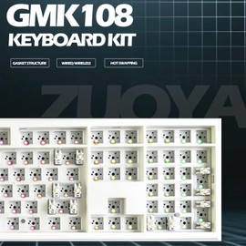 GMK108 Barebones Mechanical Keyboard Kit,VIA Programmable Gasket Mounted BT5.0/2.4GHz/Type-C Tri-Mode Wired Hot-Swap RGB Backlit Full Size Custom PCB DIY Mechanical Keyboard Kit(White)