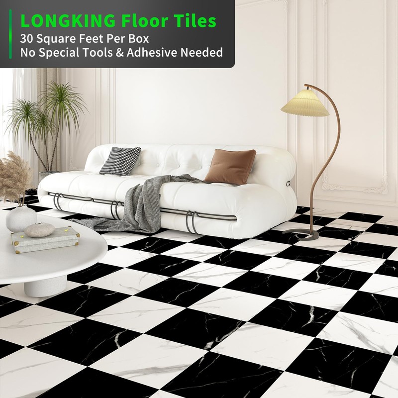 LONGKING 30-Pack 12×12in Vinyl Flooring Tiles - Effortless Peel and