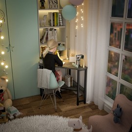 armocity armocity Corner Desk Small Desk with Outlets Corner Table for Small Space, Corner Computer Desk with USB Ports Triangle Desk with Storage for Home Office, Workstation, Living Room, Bedroom, Oak