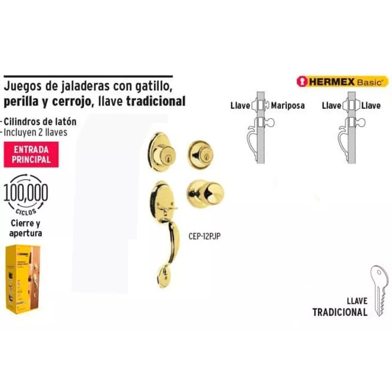 Hermex Cerradura Entrada Latón Brillante Doble Pomo Hermex 23670 Color