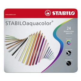 STABILOaquacolor Metal Box of 24 Colours - Aquarellable Coloured Pencil