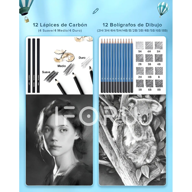 Kit Lpices De Dibujo Y Boceto Con Accesorios Iforu 72pzs