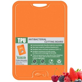 36.5*25*0.3cm Flexible TPU Cutting Board with Juice Groove,Resistant Scratch,Non-Slip Kitchen Chopping Boards,Chopping Block for Dishwasher Safe,Reversible Cutting Boards with Easy Grip Handle(Orange)