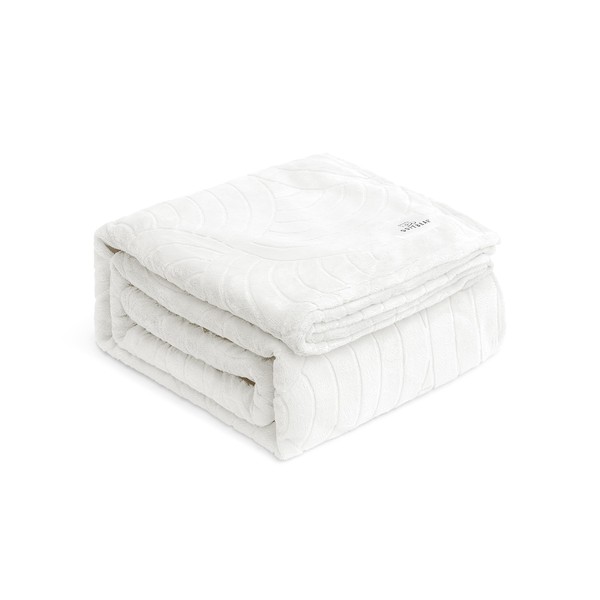 SOFTBEAR White Throw Blanket Flannel Fleece Semi-Circular Pattern, Soft, Fluffy,