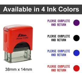 Printtoo Please Complete and Return Self Inking Rubber Stamp Pre,Inked Office Stamp, Home Office Business Stationery, 38 x 14 mm, Black