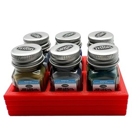 Jeff Did It! .25 oz Square Bottle Paint Bottle Holder - Holds 6 Bottles - Compatible with Testors .25 oz Bottle - Anti-Slip Rubber Feet - 3D Printed - Holder Only (Red)