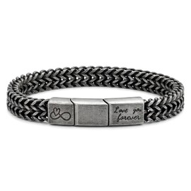 NORBU Men's Stainless Steel 8mm Franco Chain Bracelet, Double-Sided Engraved Bible Verse & Religious Icon, Saint Michael Defend Us Bracelet Christian Jewelry Faith Gift for Men Him Father's Day (Steel grey - Love You Forever, 8, Inches)