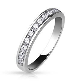 Bungsa Eternity Ring Silver Women's Cubic Zirconia Crystal Ring Eternity Half Circle 49 52 54 57 60 (Women Finger Ring Partner Rings Engagement Rings Wedding Rings Women's Ring Brass Rhodium), Brass,
