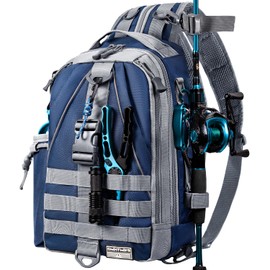 Ghosthorn Fishing Backpack Tackle Sling Bag - Fishing Backpack with Rod Holder - Tackle Box Fly Fishing Gifts for Men Women, D.blue, Medium, ‎great Fishing Gift for Men, Dad, Husband (Large Size is