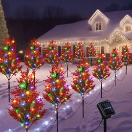 Glitinsel 12 Pack 30 Inch Solar Christmas Tree Lights Prelit Christmas Tree Decorations Waterproof Outdoor Small Xmas Tree Stake Light for Holiday Path Garden Yard Decor(Classic)