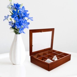 Kichvoe Decorative Tea Bag Storage Box Coffee Station Sugar Organizer Bar Boxes Lid Tea Chest Clear Lit Wood